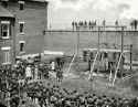 1865 Lincoln Assassination conspirators being hanged. July 7, 1865