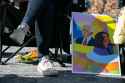A Biden-Harris supporter Converse shoes and poster seen during a watch party for the Presidential Inauguration ceremony at Manuel&#039;s Tavern on January 20, 2021 in Atlanta, Georgia-1230694894