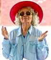 elderly woman with red hat