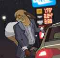 Dapper Averi Pumping Gas while smoking cigarette