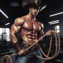 muscular cowboy with shirt off oily chest lassoing while lifting weightsOIG1.Yp