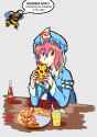yuyuko eating pizza