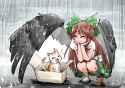 okuu shelters a cat from the rain