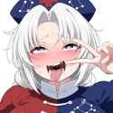 {lunamoon}, 1girl, {{yagokoro eirin}}, white hair, braid, hair intakes, ahegao,  s-2979731854