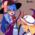 __yakumo_yukari_and_hinanawi_tenshi_touhou_drawn_by_brodall_pixel__9b0d8d06eae7da31cde07d04ae065077