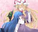 __yakumo_yukari_and_hinanawi_tenshi_touhou_drawn_by_hammer_sunset_beach__869589dcf25491a8555d129438885f37