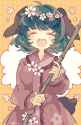 touhou kyouko flowers in hair hold broom smile