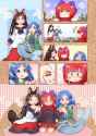 touhou kagerou and wakasagihime and sekibanki hold hands hairclips