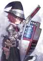 witch with a magical tactical shield and an engraved shorty auto-5