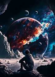 teenage boy watching the planets and stars