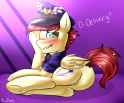 3345233__safe_artist-colon-mixipony_care+package_special+delivery_pegasus_pony_g4_blushing_butt_clothes_embarrassed_hat_lying+down_mailpony_mailpony+uniform_mal