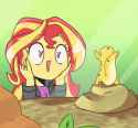 1835431__safe_artist-colon-rockset_ray_sunset+shimmer_equestria+girls_pet+project_spoiler-colon-eqg+summertime+shorts_animated_clothes_cute_heart+eyes_
