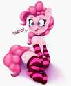 2726516__suggestive_artist-colon-pabbley_pinkie+pie_earth+pony_pony_blushing_choker_clothes_female_mare_open+mouth_open+smile_panties_simple+background_sitting_
