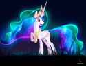 2454149__safe_princess+celestia_solo_female_pony_mare_smiling_alicorn_open+mouth_jewelry_happy_night_regalia_crown_grass_ethereal+mane_glowing+mane_a