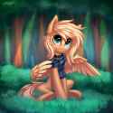 2326251__safe_artist-colon-setharu_oc_oc+only_oc-colon-mirta+whoowlms_pegasus_pony_clothes_collar_cute_female_forest_mare_scarf_sitting_solo_tree_wings