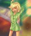 1503272__safe_artist-colon-tcn1205_applejack_equestria+girls_bed_bedroom_clothes_crying_cute_freckles_jackabetes_pajamas_solo_yawn
