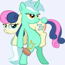 679894__suggestive_artist-colon-artpwny_edit_bon+bon_lyra+heartstrings_sweetie+drops_earth+pony_pony_unicorn_g4_belly_bipedal_bon+bon+is+not+amused_brush_butt+