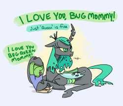 1710453__safe_artist-colon-adequality_artist-colon-nobody_queen+chrysalis_oc_oc-colon-anon_changeling_changeling+queen_human_g4_bugmom_clothes_dialogue_female_k