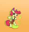 3424881__safe_artist-colon-brella_apple+bloom_earth+pony_pony_g4_adorabloom_apple+bloom27s+bow_bipedal_bow_cute_female_filly_foal_gradient+background_guitar+str