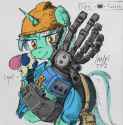 3179403__safe_artist-colon-uteuk_bon+bon_lyra+heartstrings_sweetie+drops_earth+pony_pony_unicorn_-fwslash-mlp-fwslash-+tf2+general_amputee_engineer_female_gunsl