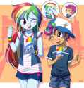 920666__safe_artist-colon-uotapo_derpibooru+import_rainbow+dash_scootaloo_equestria+girls_baseball+cap_blushing_brain+freeze_clothes_colored+pupils_cut