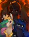 2012339__safe_princess+luna_princess+celestia_female_pony_oc_mare_alicorn_horn_ponified_alicorn+oc_trio_curved+horn_black+hole_artist-colon-varllai_m