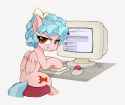 3225302__safe_artist-colon-quotepony_cozy+glow_pegasus_pony_g4_4chan_chess+piece_computer_crt_escii+keyboard_folded+wings_freckles_high+res_looking+back_pure+co