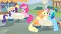 every_little_thing_she_does applejack fluttesrhy rainbow_dash pinkie_pie rarity hangover