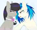 3425651__safe_artist-colon-primechal_dj+pon-dash-3_octavia+melody_vinyl+scratch_earth+pony_pony_g4_angry_bangs_blue+background_bowtie_colored+pinnae_duo_duo+fem