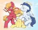 3488242__safe_artist-colon-moozua_big+macintosh_braeburn_soarin27_earth+pony_pegasus_my+little+pony+the+movie-colon-+soarin++braeburn_g4_angel+and+devil_looking