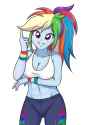 1587727__safe_artist-colon-sumin6301_rainbow+dash_human_equestria+girls_equestria+girls+series_g4_abs_alternate+hairstyle_arm+under+breasts_belly+button_breast+