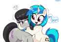 3373682__safe_artist-colon-mar0x8_dj+pon-dash-3_octavia+melody_vinyl+scratch_earth+pony_pony_unicorn_duo_duo+female_female_horn_hug_mare_octavia+is+not+amused_o