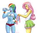 270357__rainbow+dash_fluttershy_clothes_humanized_blushing_suggestive_equestria+girls_belly+button_skirt_hootershy