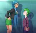 2273923__suggestive_artist-colon-thebrokencog_queen+chrysalis_spike_human_blushing_breasts_busty+queen+chrysalis_female_humanized_male_school