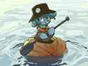 2951763__safe_artist-colon-plunger_oc_oc+only_pony_drawthread_female_hat_lifejacket_mare_paddle_ponified_pumpkin_requested+art_sailing_solo