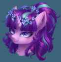 1343869__safe_artist-colon-orchidpony_starlight+glimmer_pony_unicorn_g4_alternate+hairstyle_beautiful_blue+background_bust_ear+fluff_female_floral+head+wreath_f