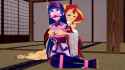 2976244__suggestive_artist-colon-csxz_sunset+shimmer_twilight+sparkle_alicorn_human_equestria+girls_g4_3d_ballgag_blushing_bondage_bound+and+gagged_breast+fondl