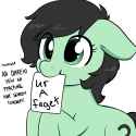 1473299__safe_anonymous+artist_edit_oc_oc-colon-filly+anon_oc+only_earth+pony_faggot_female_filly_mouth+hold_simple+background_solo_ur+a+faget_vulgar_w