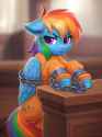 3508151__safe_alternate+version_artist-colon-scheadar_rainbow+dash_pegasus_pony_g4_ankle+chain_bound+wings_chained_chains_clothes_courtroom_grumpy_indoors_never