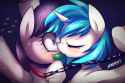 722530__suggestive_artist-colon-maren_dj+pon-dash-3_octavia+melody_vinyl+scratch_earth+pony_pony_unicorn_g4_armpits_blushing_bondage_chains_collar_eyes+closed_