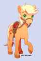 826756__safe_artist-colon-sion_applejack+(g1)_bridle_cute_g1_hatless_jackabetes_livestock+play_looking+at+you_missing+accessory_raised+hoof_realist