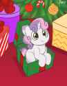 3125369__safe_artist-colon-zeroonesunray_derpibooru+import_sweetie+belle_pony_unicorn_box_christmas_commission_female_filly_foal_holiday_image_looking+