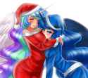 1324958__clothes_breasts_blushing_humanized_suggestive_princess+luna_smiling_princess+celestia_eyes+closed_hug