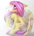 1840314__safe_artist-colon-jun1313_fluttershy_pegasus_pony_g4_blushing_butt_chest+fluff_collar_female_floppy+ears_flutterpet_high+res_leash_looking+at+something