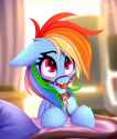 2475474__suggestive_artist-colon-omi_rainbow+dash_pegasus_pony_ballgag_bed_bedroom_blushing_bridle_collar_dashsub_female_femsub_gag_leash_pet+play_pet-dash-dash