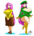 3260451__suggestive_artist-colon-shonuff44_fluttershy_human_g4_belt_big+breasts_breasts_busty+fluttershy_cleavage_clothes_gloves_gravity-dash-defying+breasts_ha