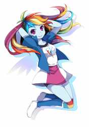 692668__safe_artist-colon-huaineko_rainbow+dash_equestria+girls_clothes_cute_dashabetes_female_looking+at+you_pixiv_simple+background_skirt_solo_white+