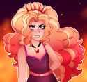 3520992__safe_artist-colon-emera33_adagio+dazzle_human_g4_clothes_dress_female_fiery+background_fire_grin_hand+on+hip_humanized_light+skin_looking+at+you_remake