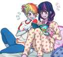 1876617__safe_artist-colon-dcon_artist-colon-dcon_34_rainbow+dash_twilight+sparkle_equestria+girls_alternate+hairstyle_book_braid_clothes_female_lesbia