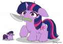 2548589__safe_artist-colon-jargon+scott_artist-colon-symbianl_twilight+sparkle_pony_unicorn_alternate+style_cute_female_floppy+ears_fluffy_knife_mare_mouth+hold